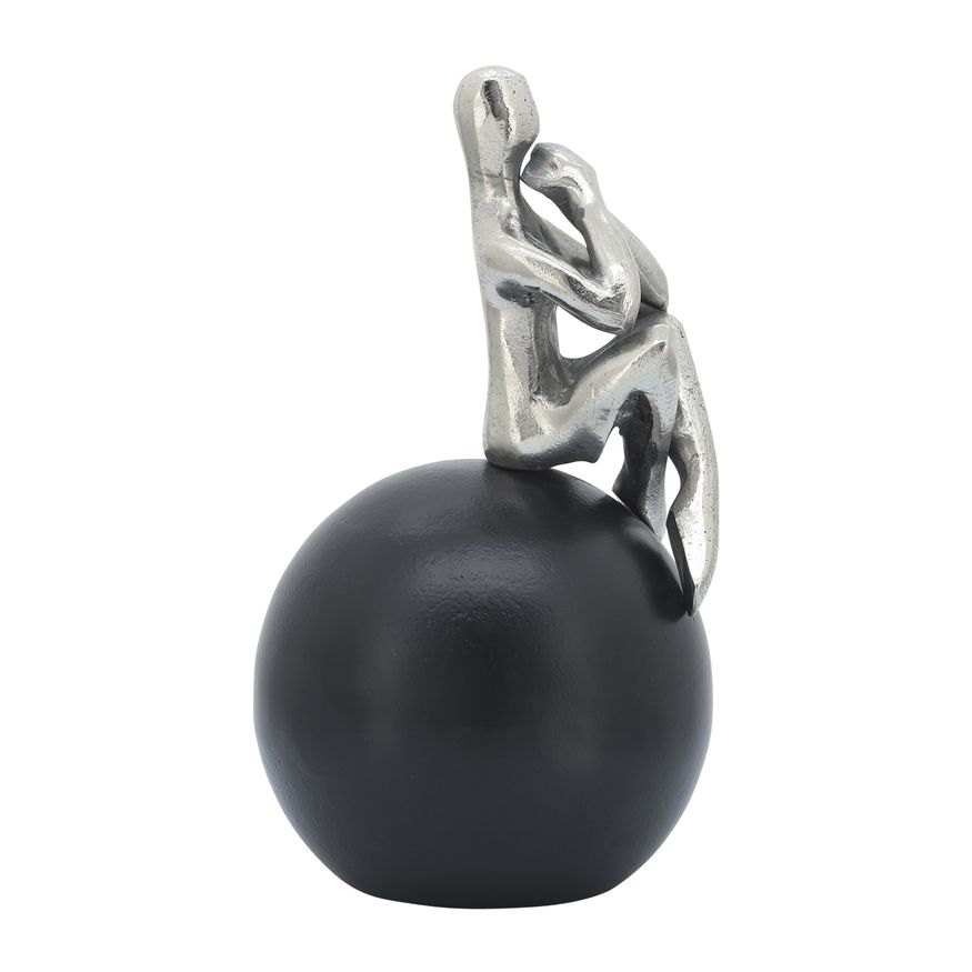 Sagebrook - 9" Metal Thinking Man On Orb in Silver/Black