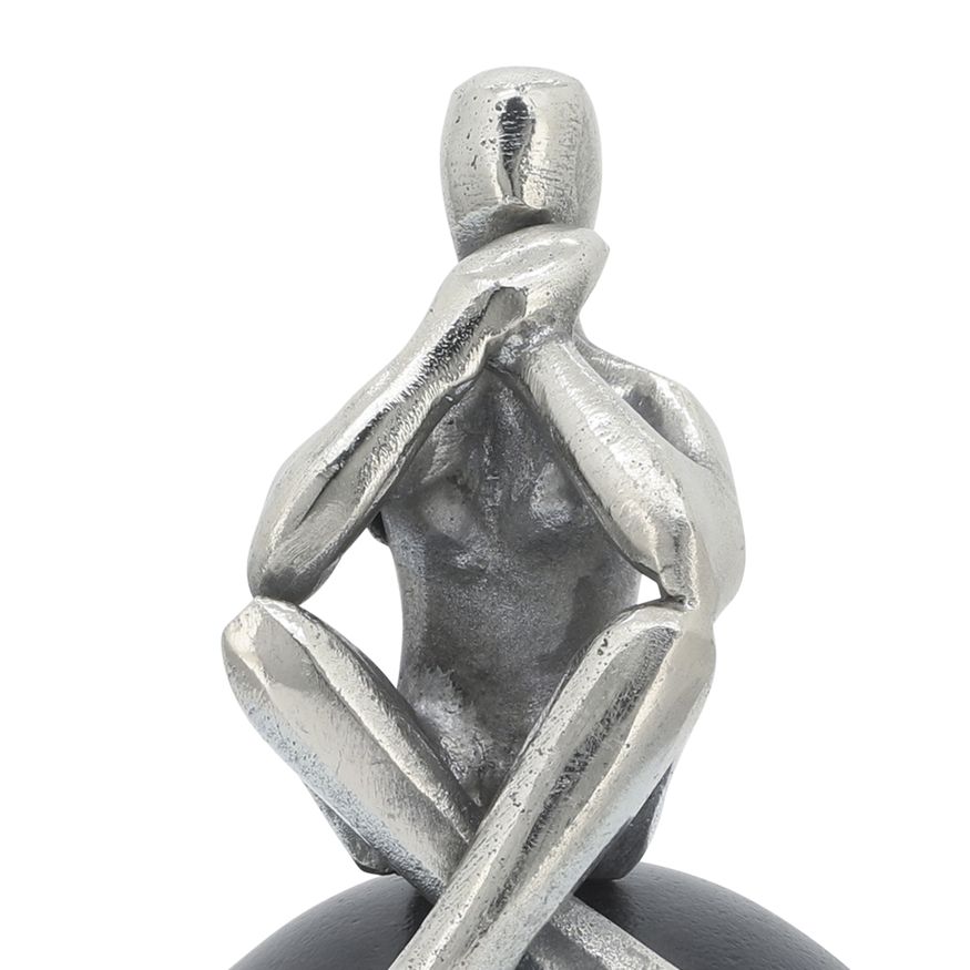 Sagebrook - 9" Metal Thinking Man On Orb in Silver/Black