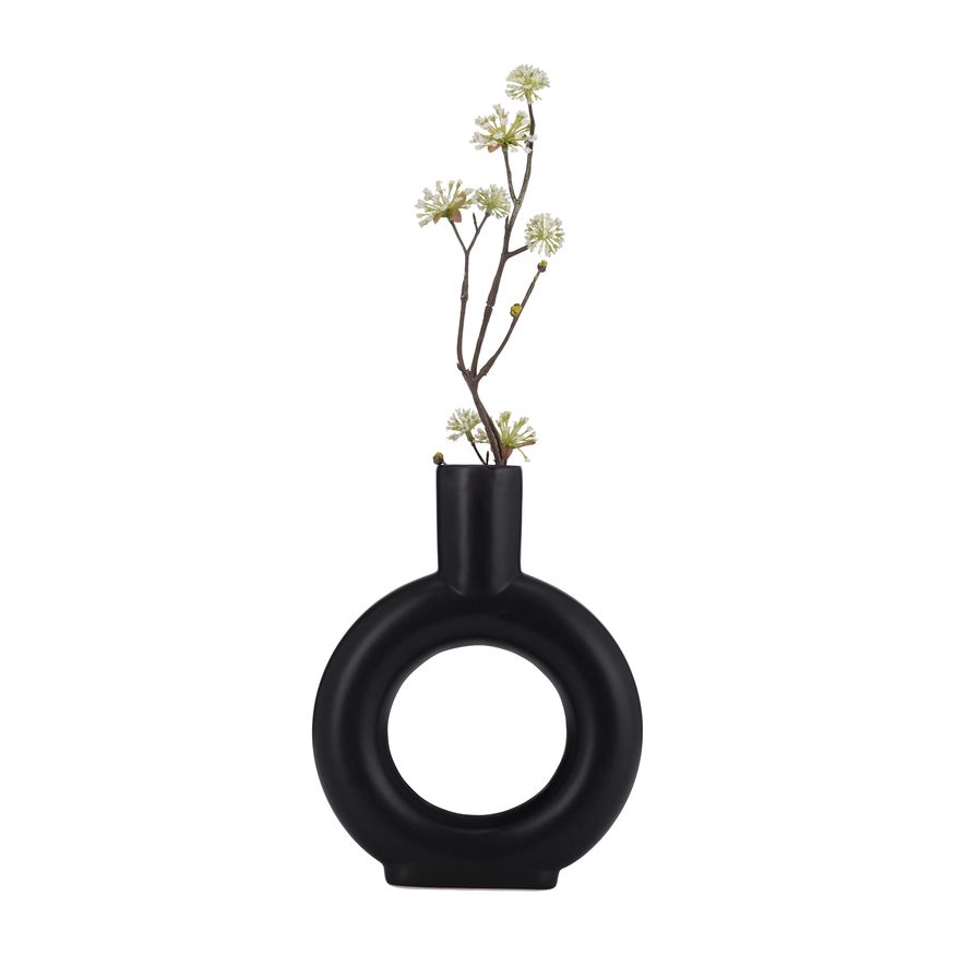 Sagebrook 9" Ceramic Round Cut-out Vase - Black