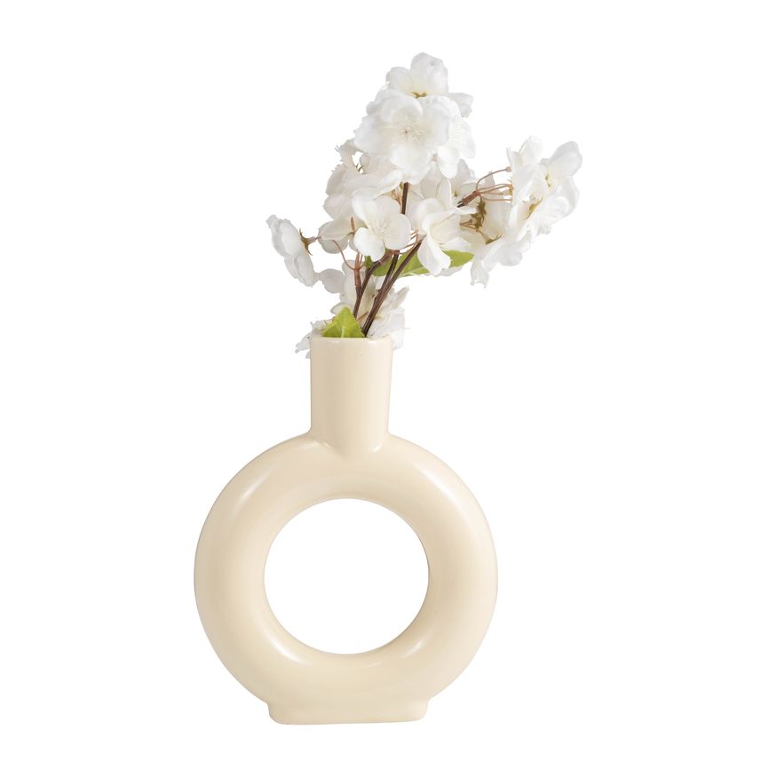 Sagebrook 9" Ceramic Round Cut-out Vase - Cotton