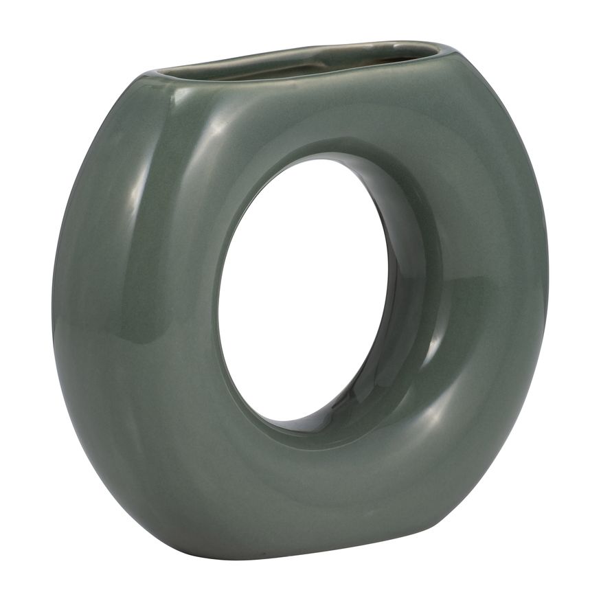 Sagebrook 5" Ceramic Donut Vase - Dark Sage