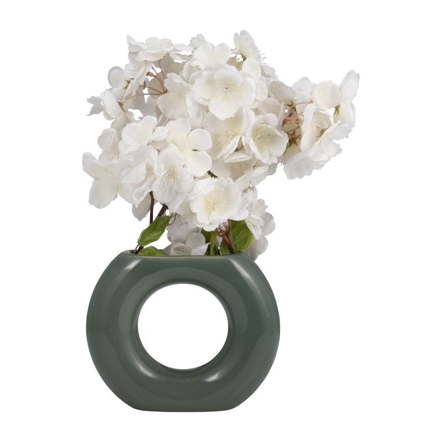 Sagebrook 5" Ceramic Donut Vase - Dark Sage