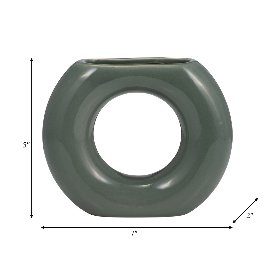 Sagebrook 5" Ceramic Donut Vase - Dark Sage