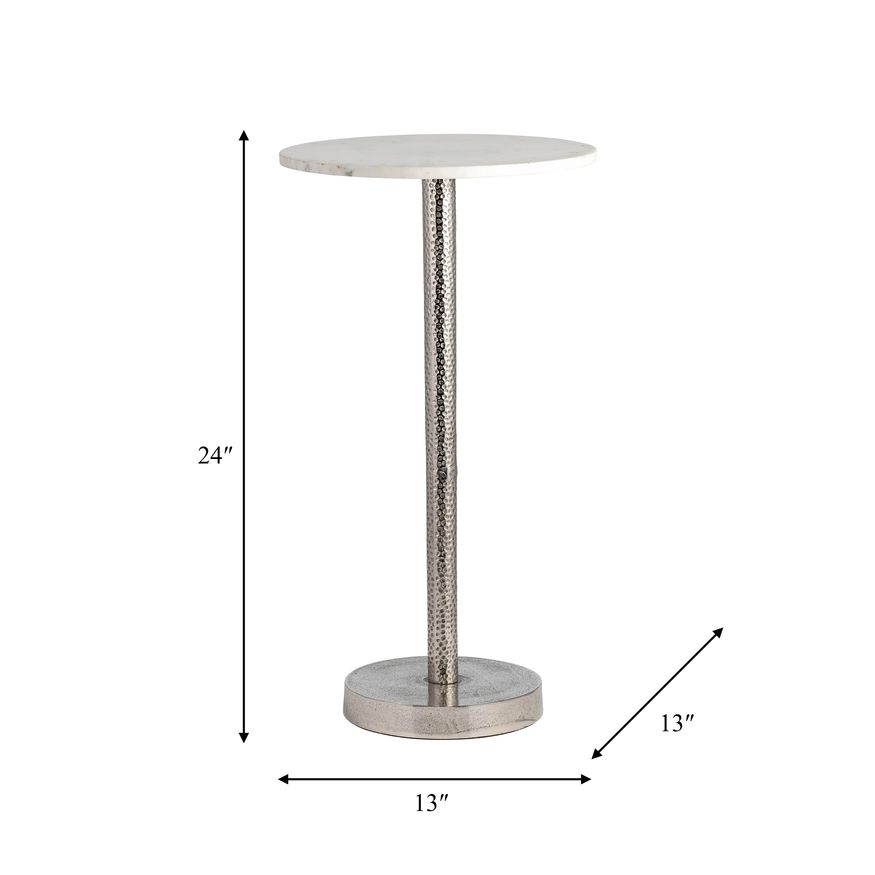 Sagebrook - Round Drink Table Flat Base in Silver/White