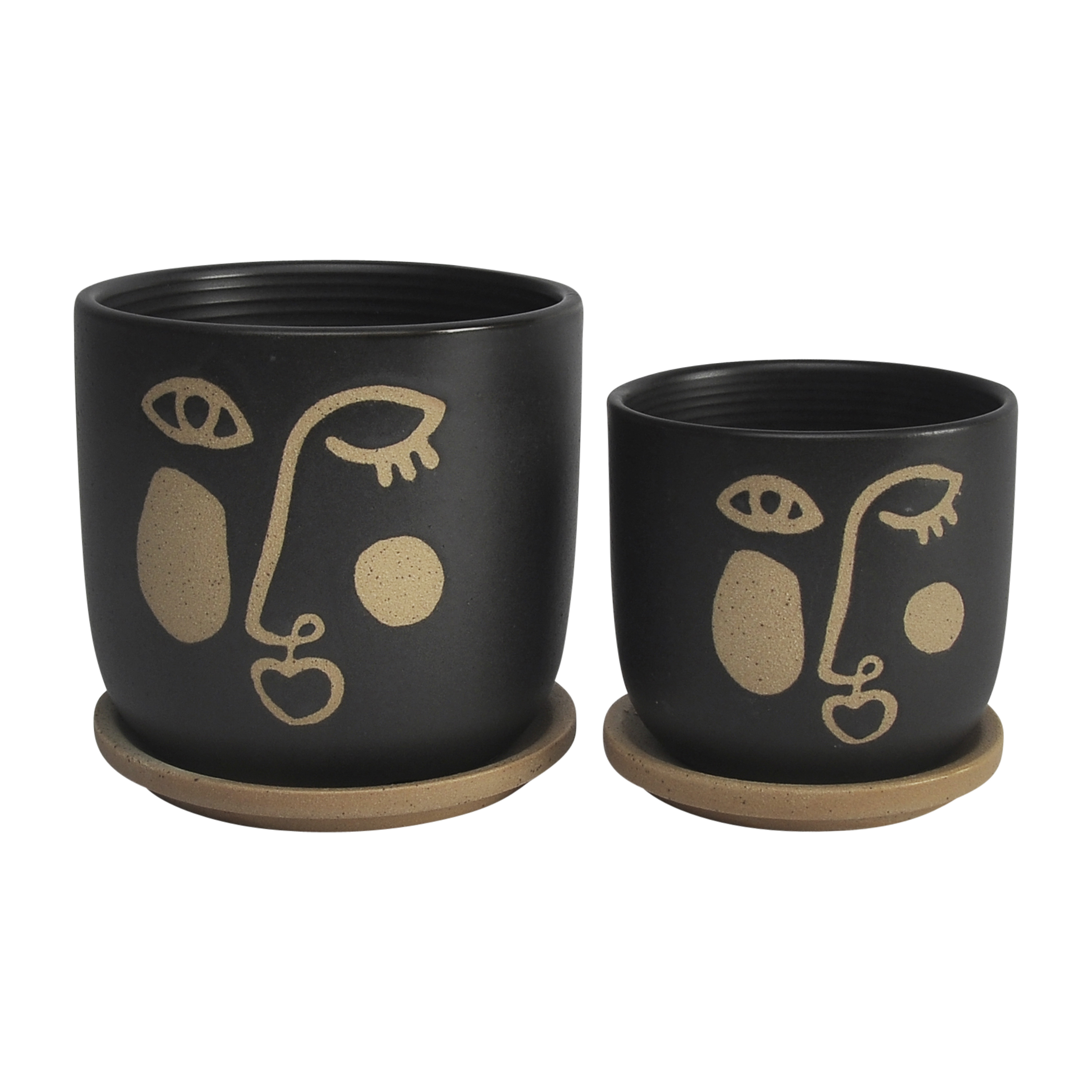 Sagebrook 6" Funky Face Planter with Saucer (Set Of 2)