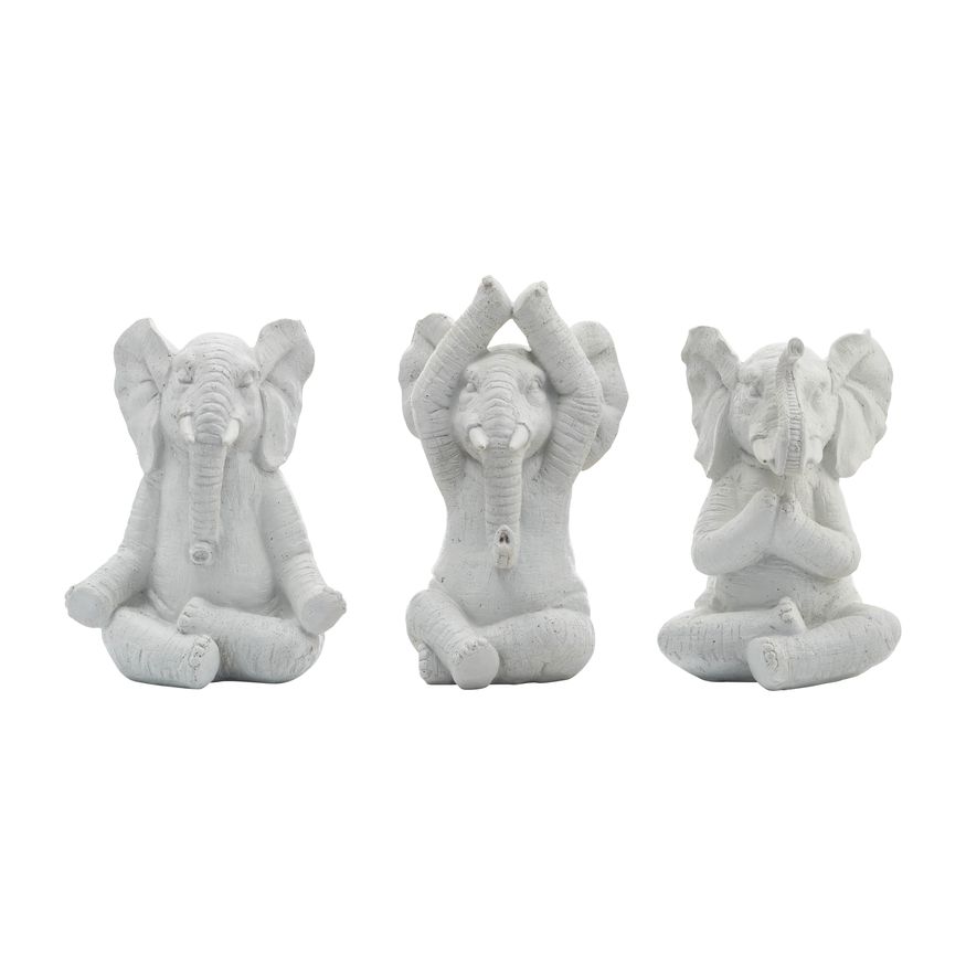 Sagebrook 8" Resin Yoga Elephants (Set Of 3) - White