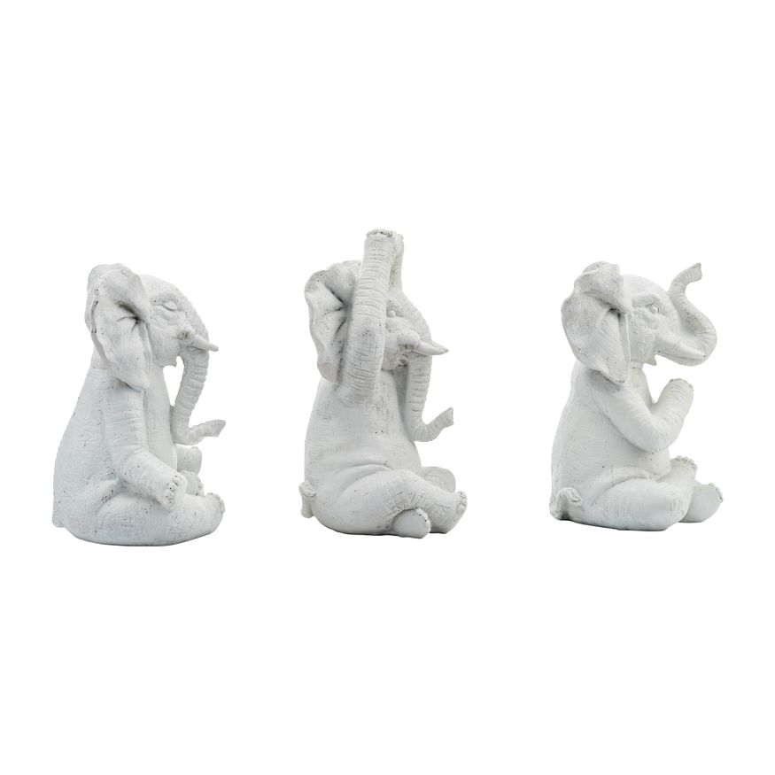 Sagebrook 8" Resin Yoga Elephants (Set Of 3) - White