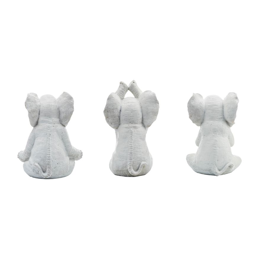 Sagebrook 8" Resin Yoga Elephants (Set Of 3) - White