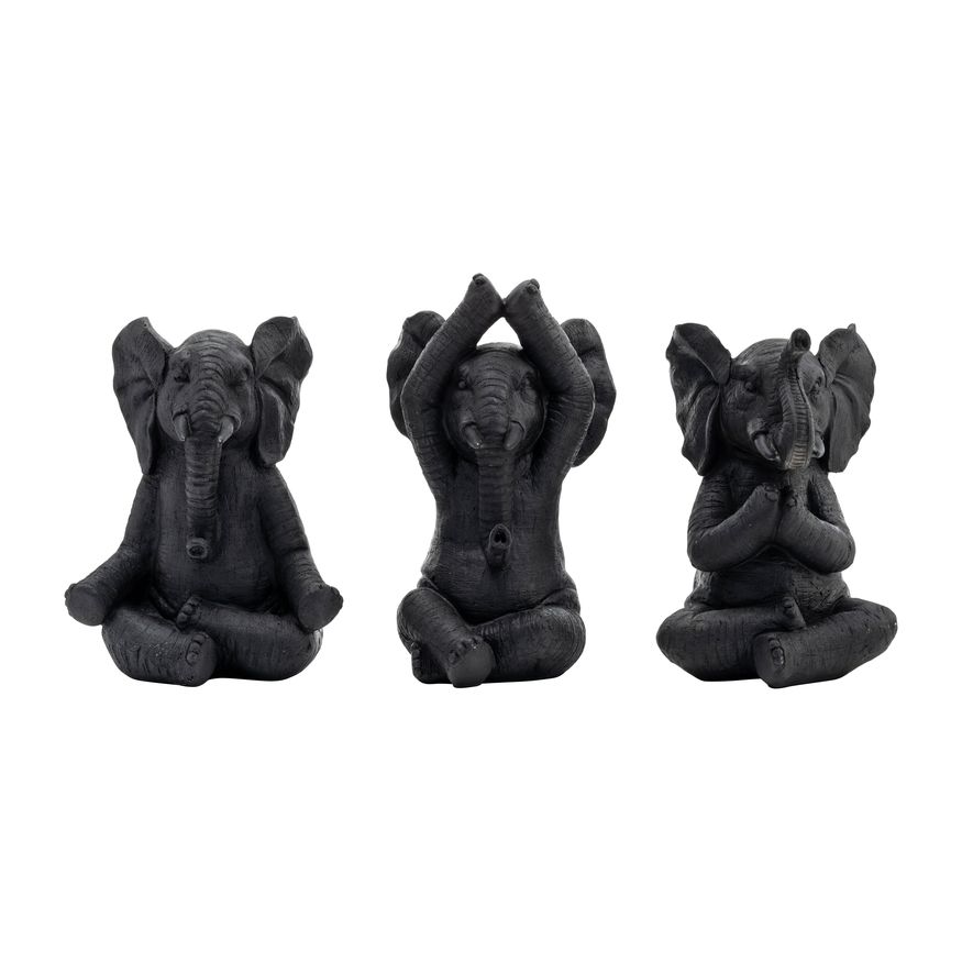 Sagebrook 8" Resin Yoga Elephants (Set Of 3) - Black