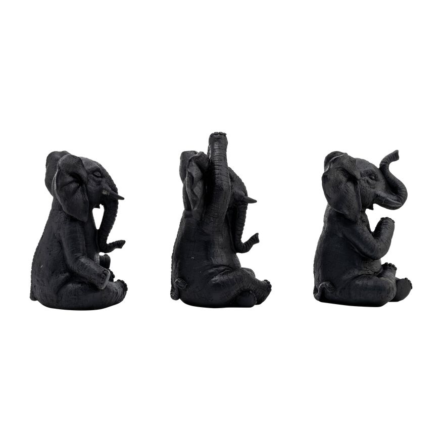 Sagebrook 8" Resin Yoga Elephants (Set Of 3) - Black