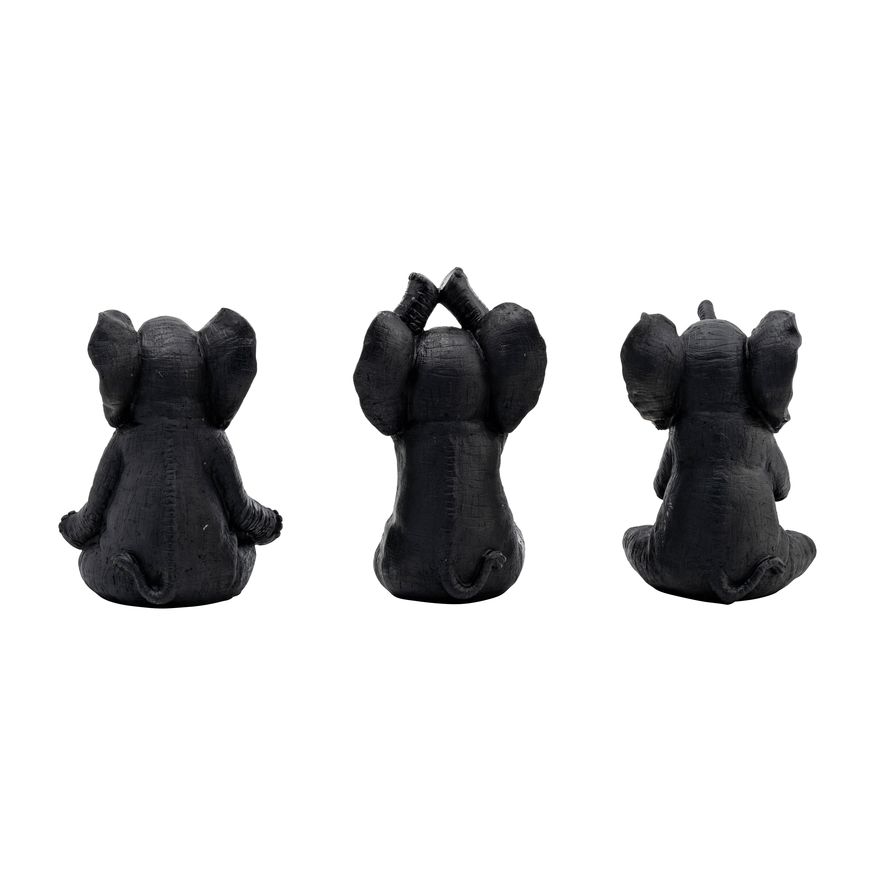 Sagebrook 8" Resin Yoga Elephants (Set Of 3) - Black