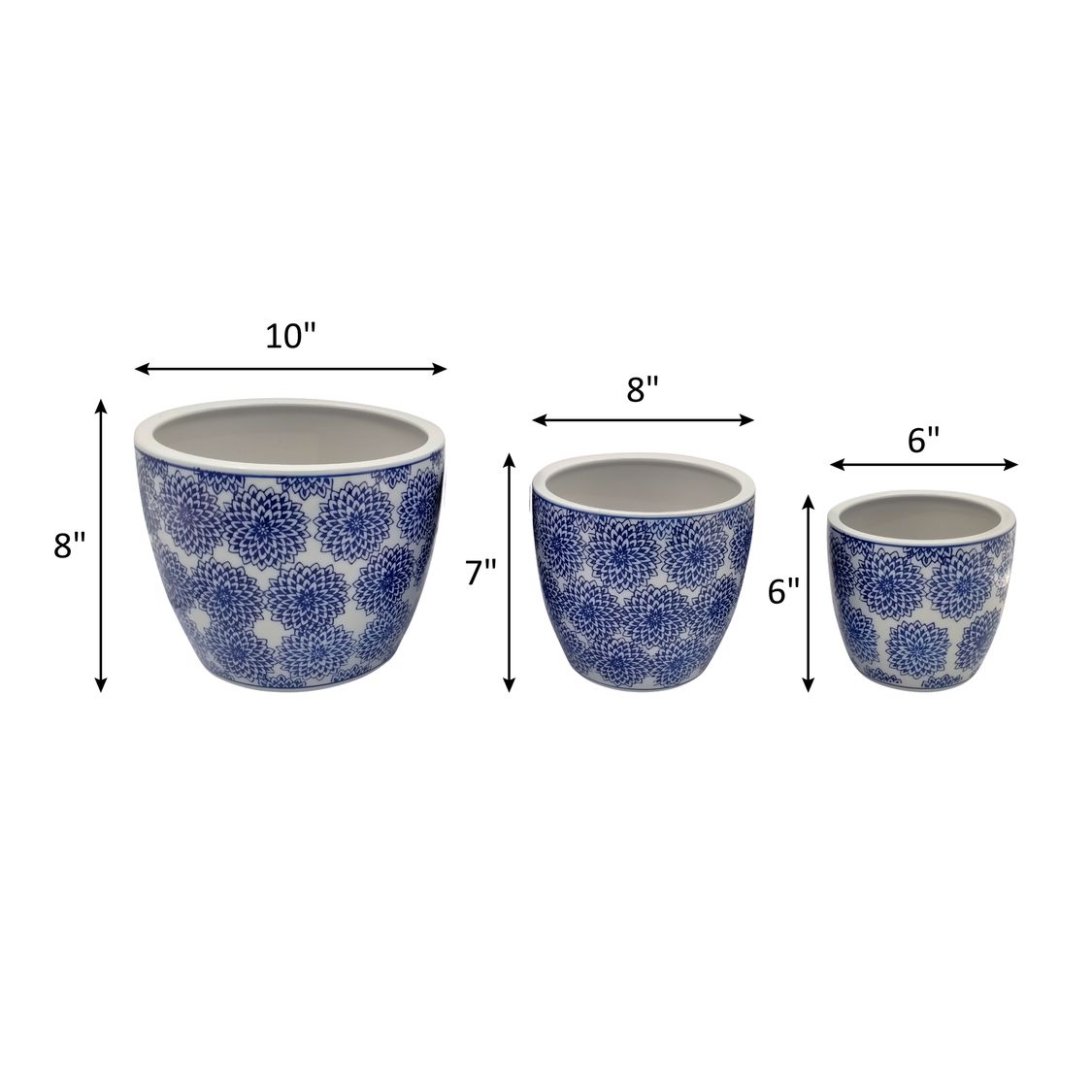 Sagebrook 6"/8"/10" Ceramic Chinoiserie Planters (Set Of 3) - Blue/White