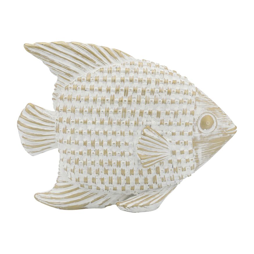 Sagebrook - 7" Ceramic Standing Fish Decor in White/Gold