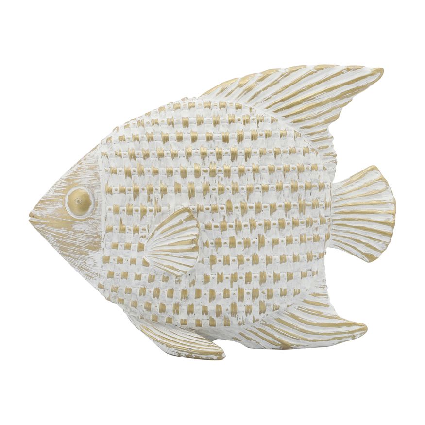 Sagebrook - 7" Ceramic Standing Fish Decor in White/Gold