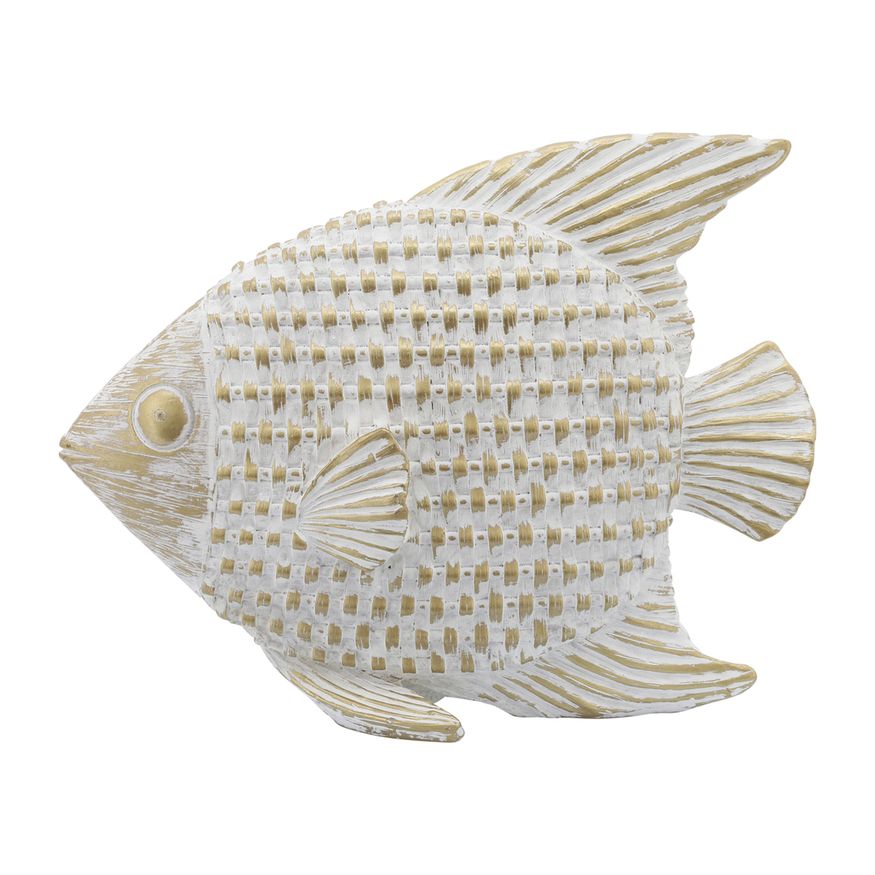 Sagebrook - 7" Ceramic Standing Fish Decor in White/Gold