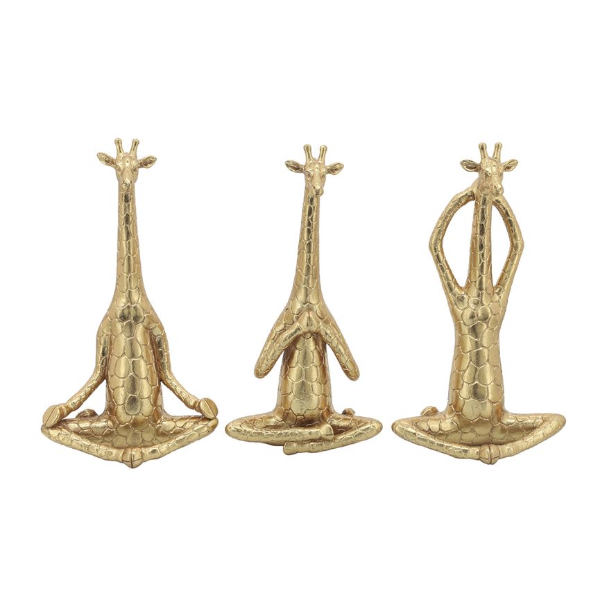 Sagebrook - 12" Polyresin Yoga Giraffe (Set Of 3) in Gold