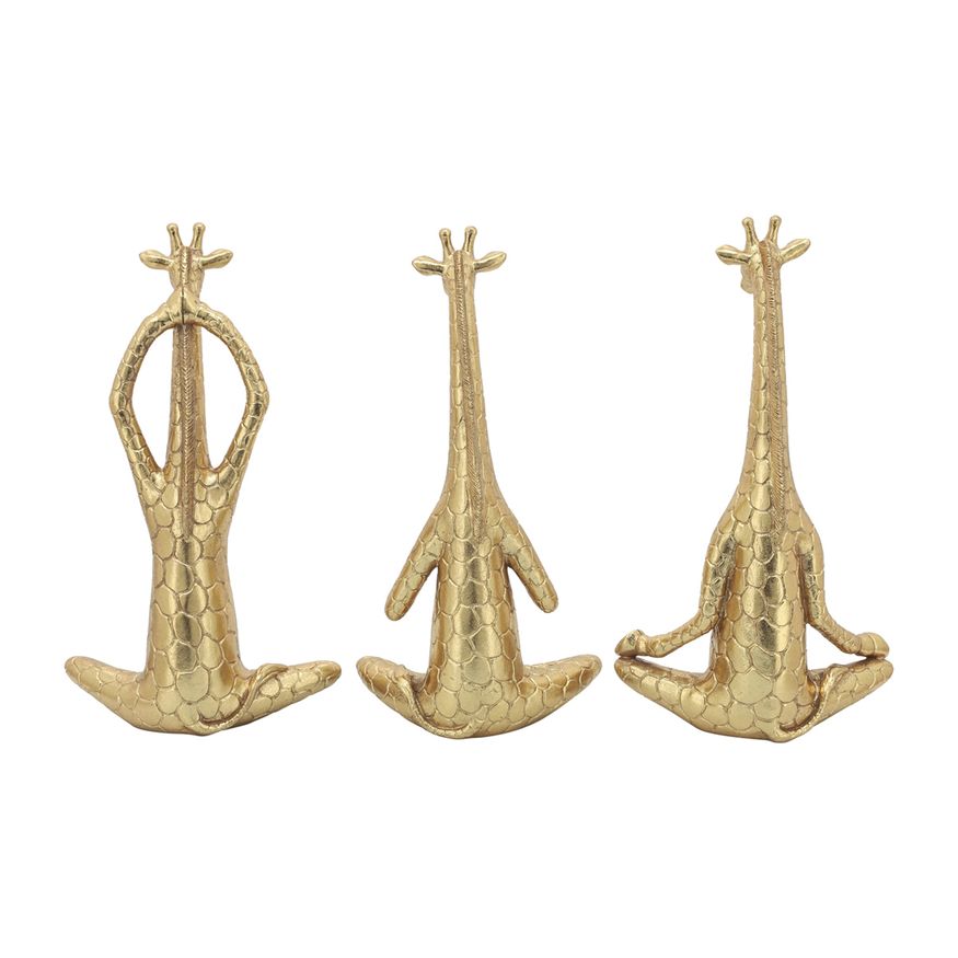 Sagebrook - 12" Polyresin Yoga Giraffe (Set Of 3) in Gold