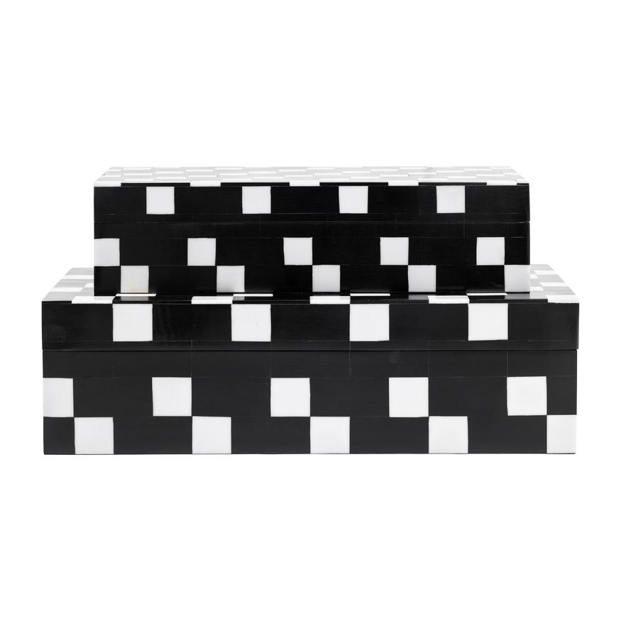 Sagebrook - 10"/12" Resin Diagonal Square Boxes (Set Of 2) in White/Black