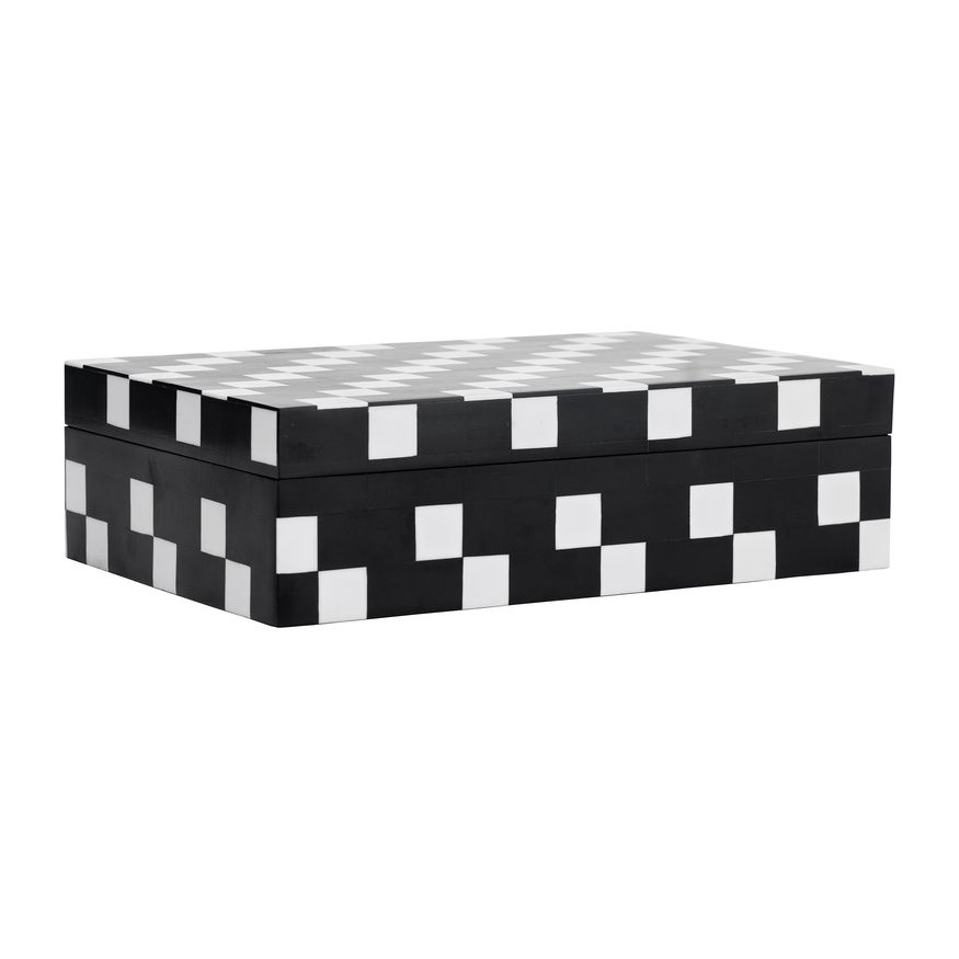 Sagebrook - 10"/12" Resin Diagonal Square Boxes (Set Of 2) in White/Black