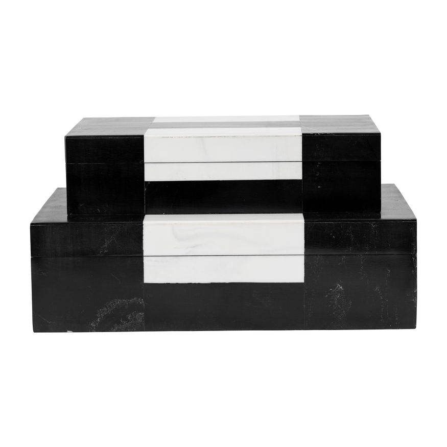 Sagebrook - 10"/12" Resin Boxes (Set Of 2) in Black/White