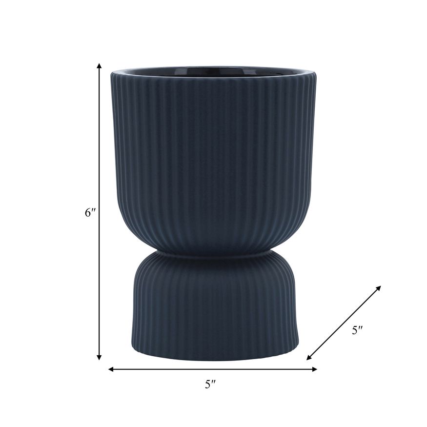 Sagebrook 6" Ceramic Ribbed Vase - Navy