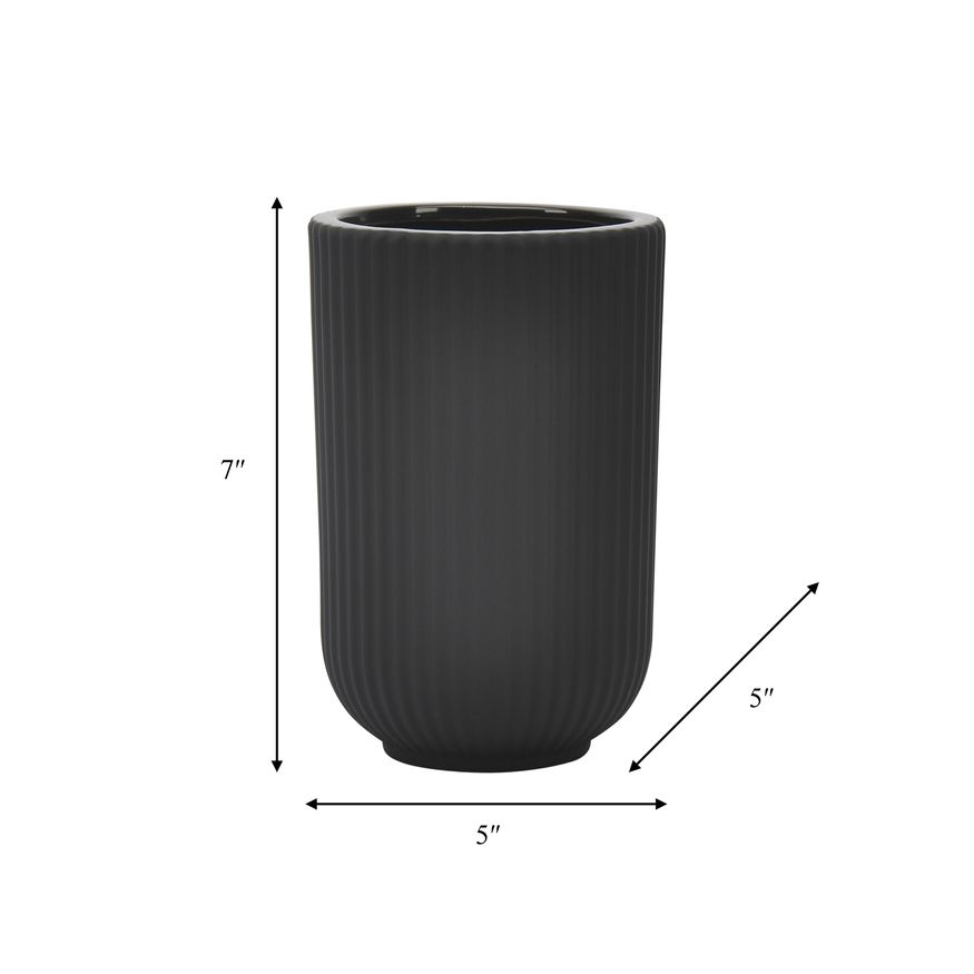 Sagebrook 7" Ceramic Ridged Vase - Black