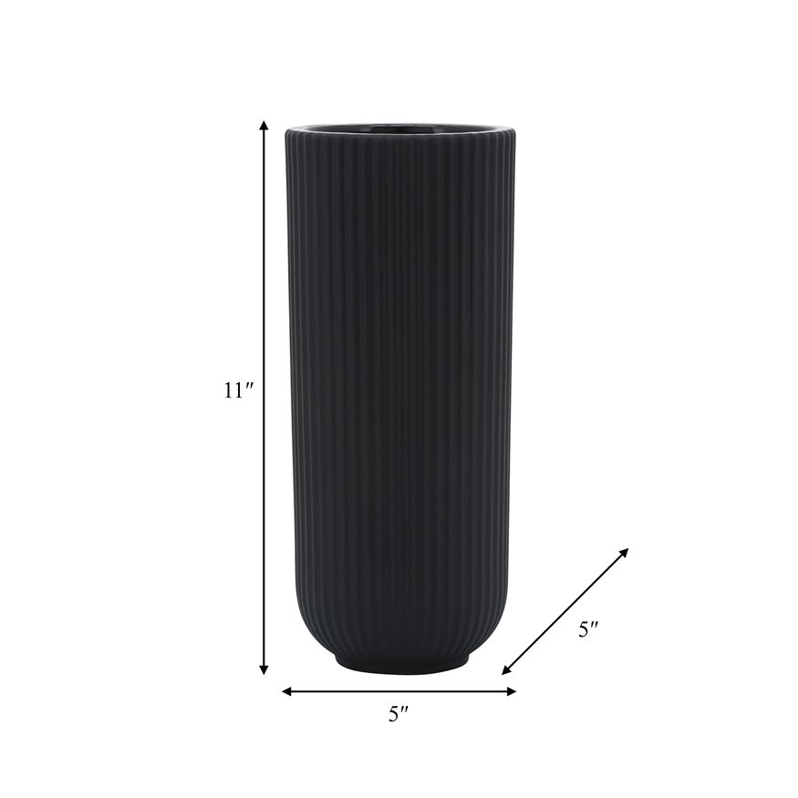 Sagebrook 11" Ceramic Ridged Vase - Black