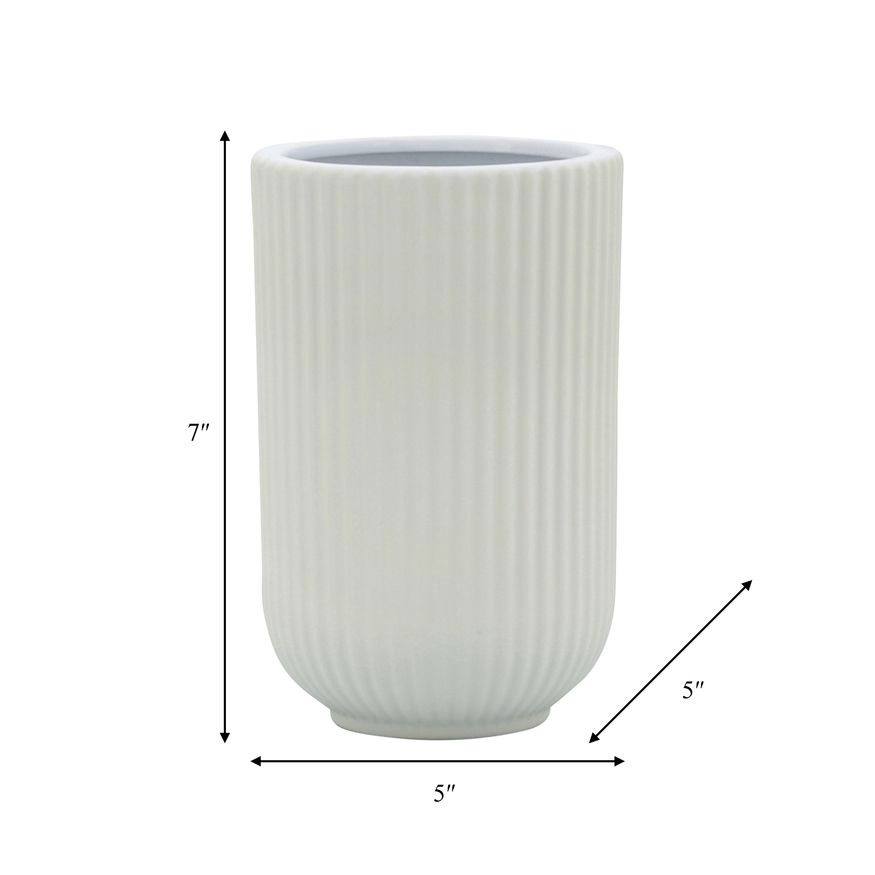 Sagebrook 7" Ceramic Ridged Vase - White