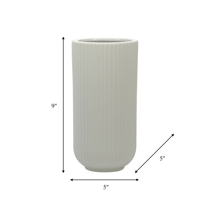 Sagebrook 9" Ceramic Ridged Vase - White