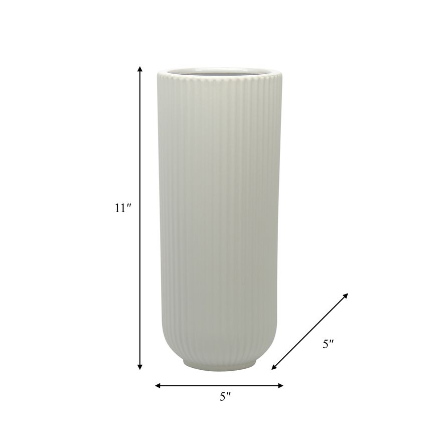 Sagebrook 11" Ceramic Ridged Vase - White