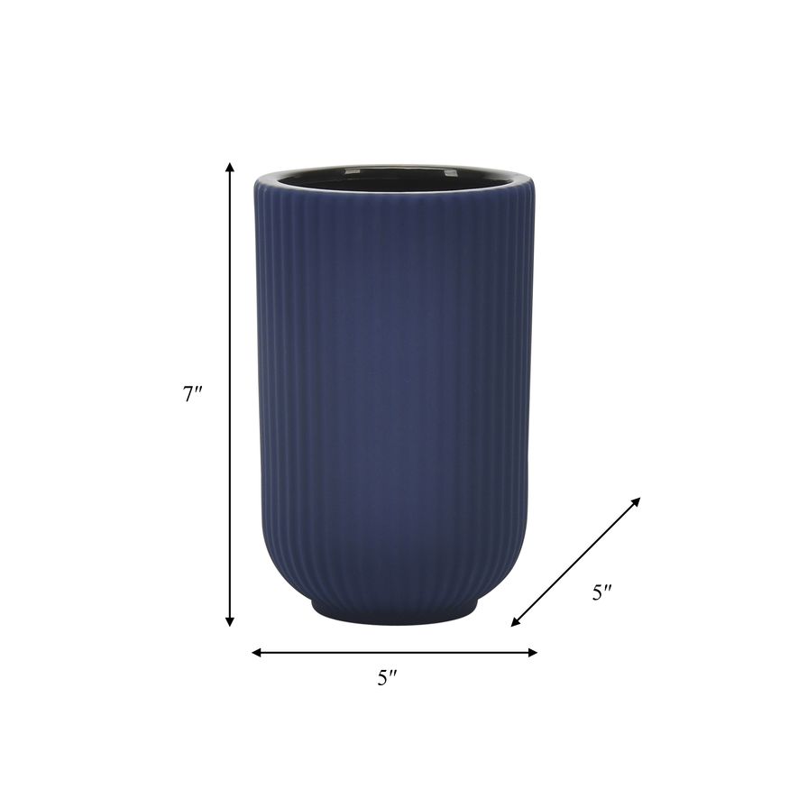 Sagebrook 7" Ceramic Ridged Vase - Navy