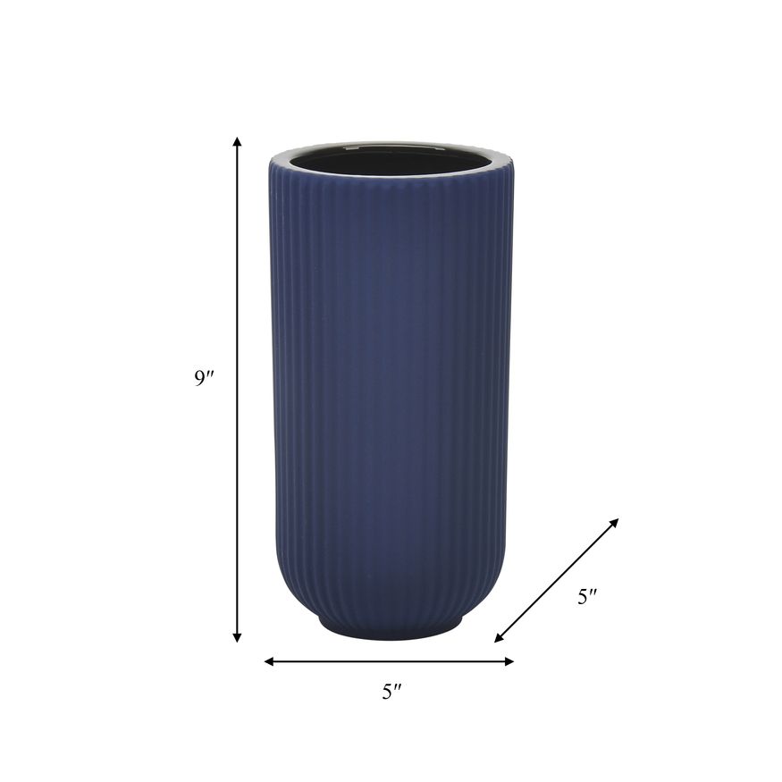 Sagebrook 9" Ceramic Ridged Vase - Navy