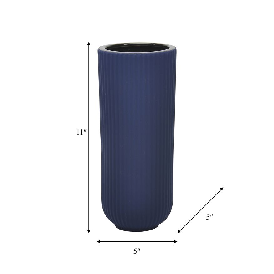 Sagebrook 11" Ceramic Ridged Vase - Navy