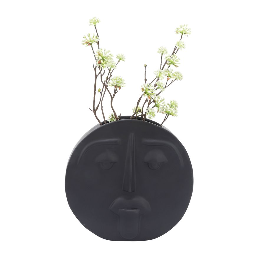 Sagebrook 10" Ceramic Sad Face Vase - Black