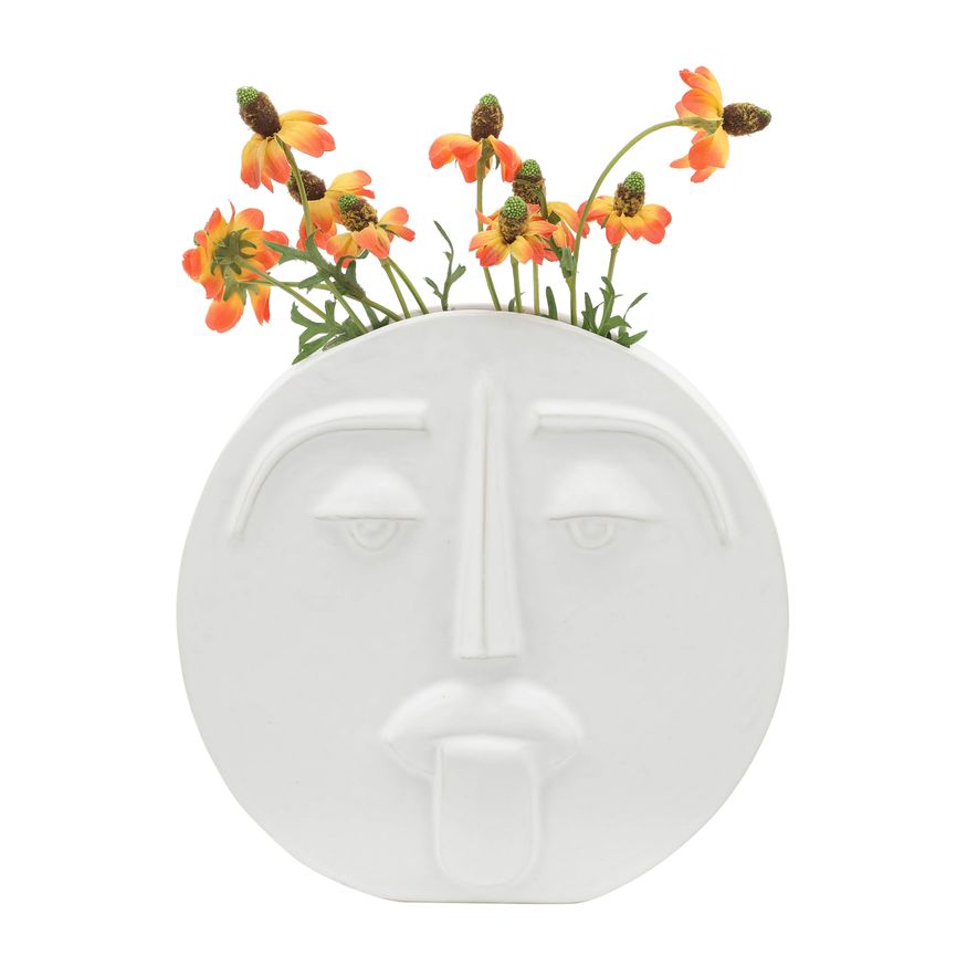 Sagebrook 10" Ceramic Sad Face Vase - White