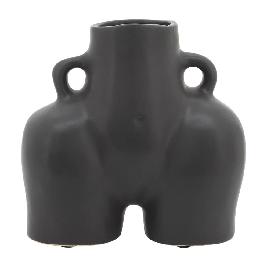 Sagebrook 6" Ceramic Half Body Vase - Black