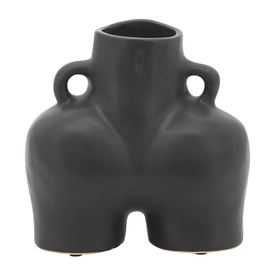 Sagebrook 6" Ceramic Half Body Vase - Black