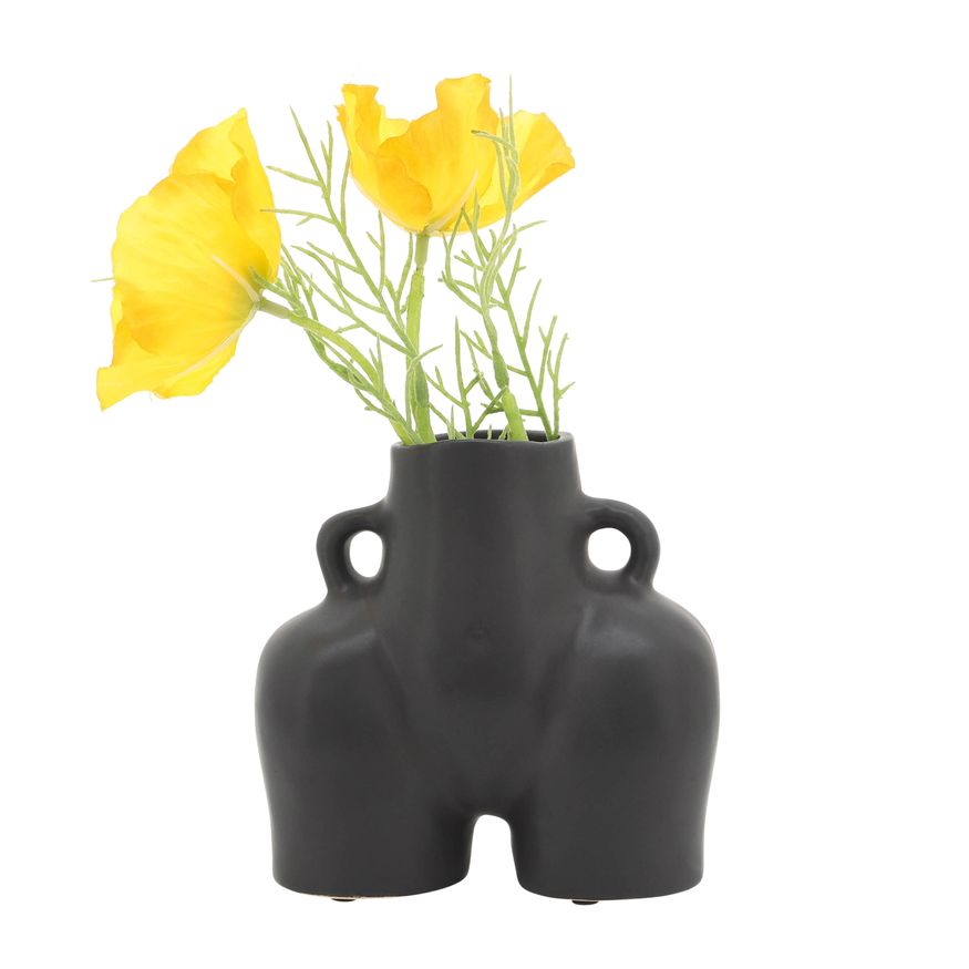 Sagebrook 6" Ceramic Half Body Vase - Black