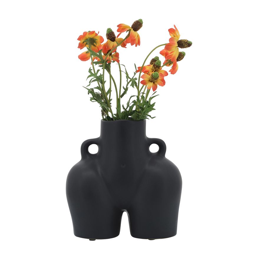 Sagebrook 7" Ceramic Half Body Vase - Black