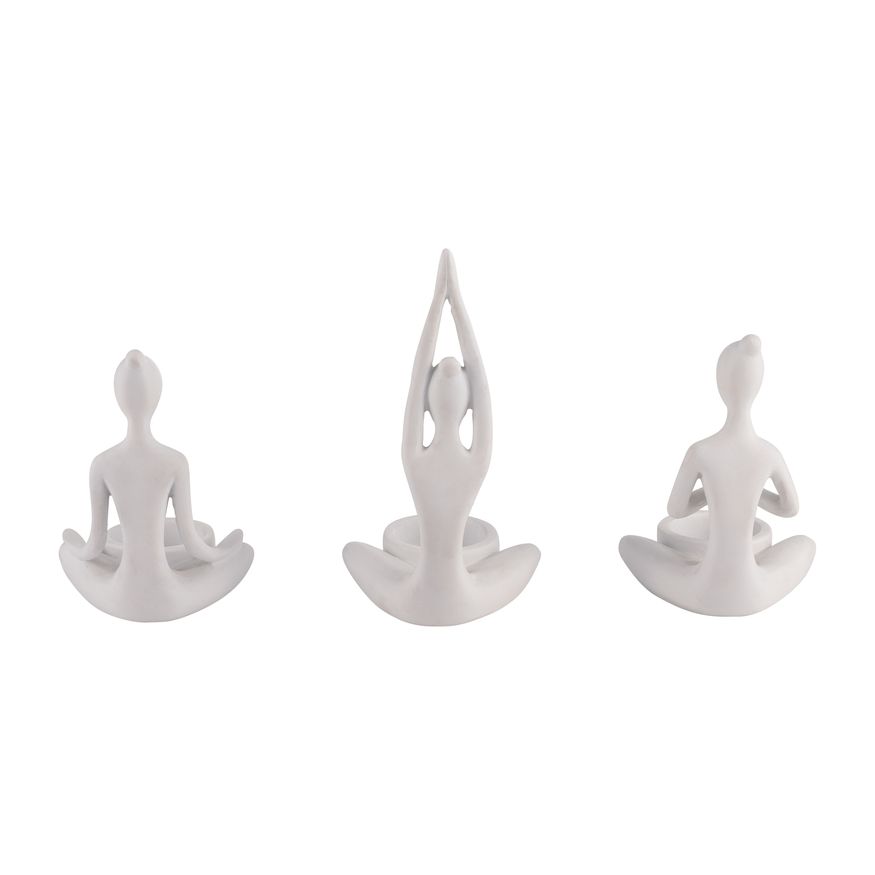 Sagebrook 7" Resin Yoga Women Tealight Holders (Set of 3) - White