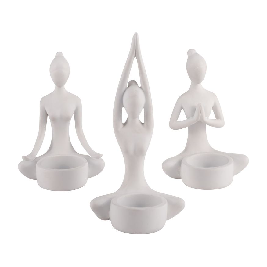 Sagebrook 7" Resin Yoga Women Tealight Holders (Set of 3) - White