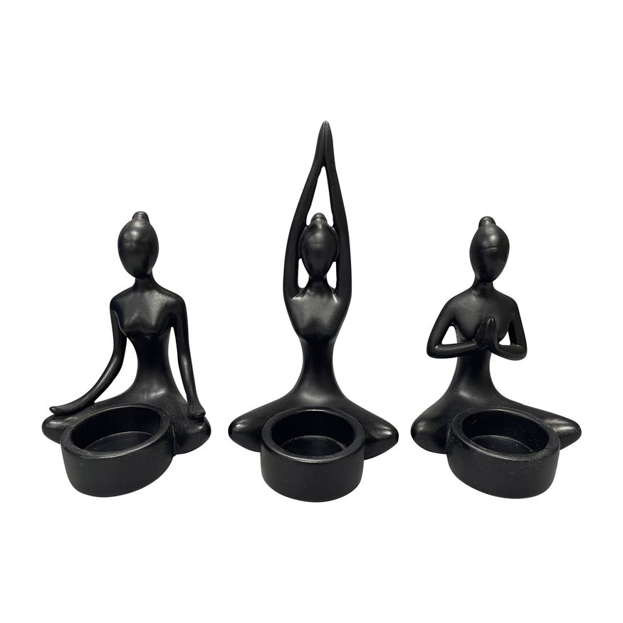 Sagebrook 7" Resin Yoga Women Tealight Holders (Set of 3)