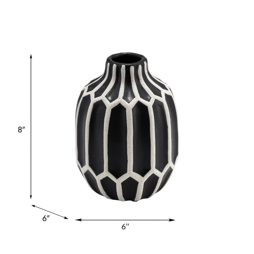 Sagebrook - 8" Ceramic Decorative Vase in Black/White