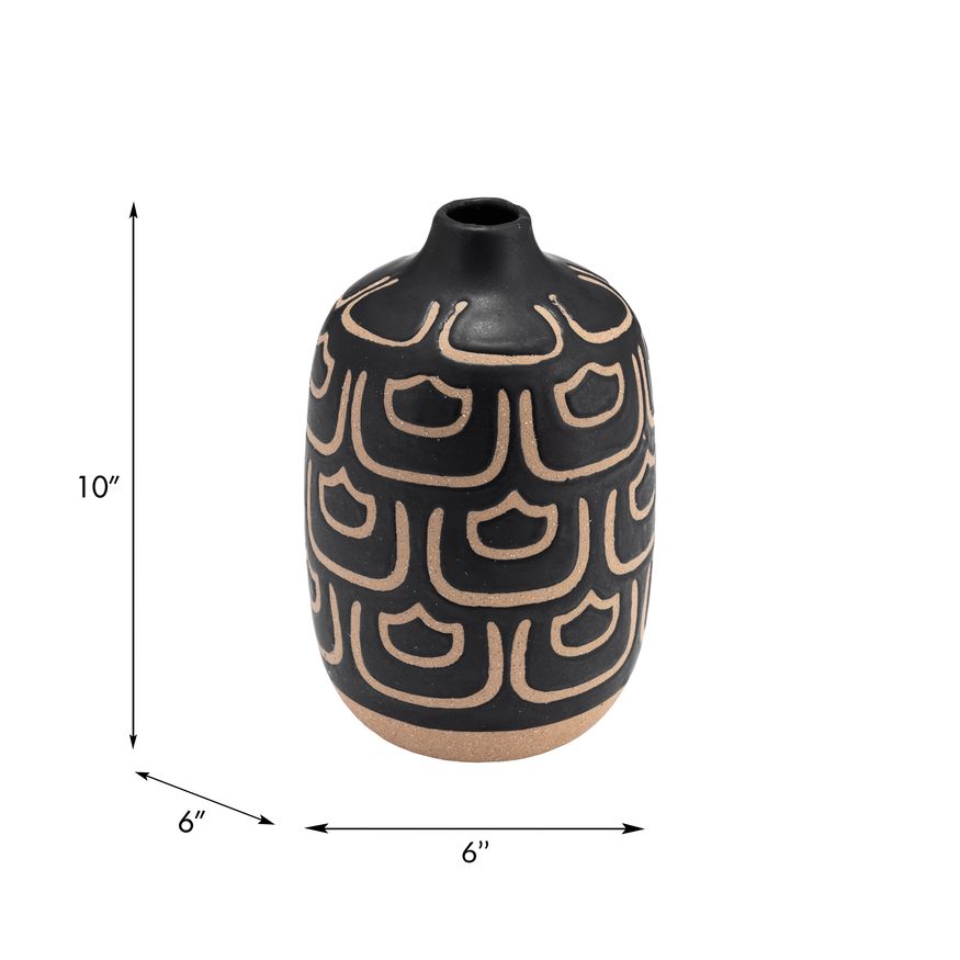 Sagebrook 10" Ceramic Decorative Vase - Black/Tan