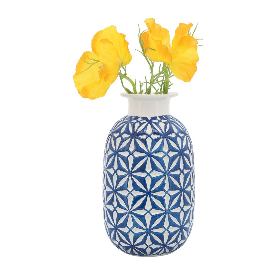 Sagebrook 8" Ceramic Daisy Vase - Blue