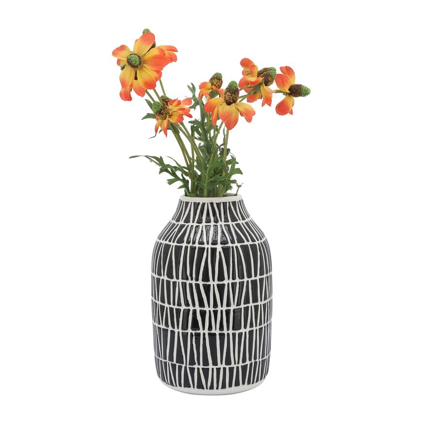 Sagebrook 7" Ceramic Tribal Vase - Black