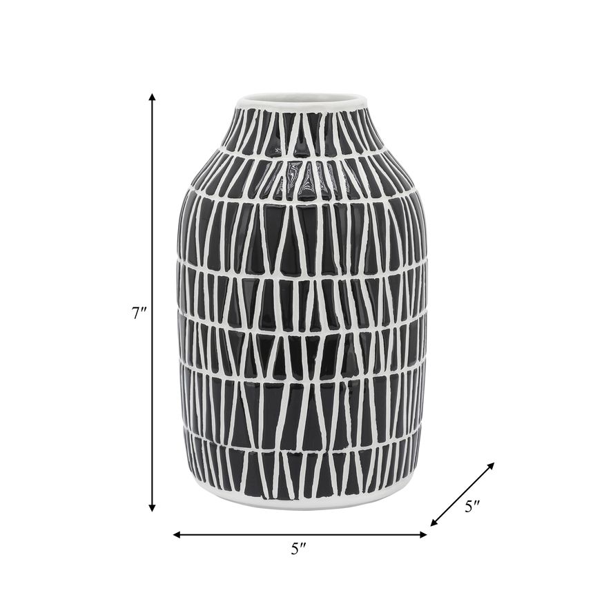 Sagebrook 7" Ceramic Tribal Vase - Black