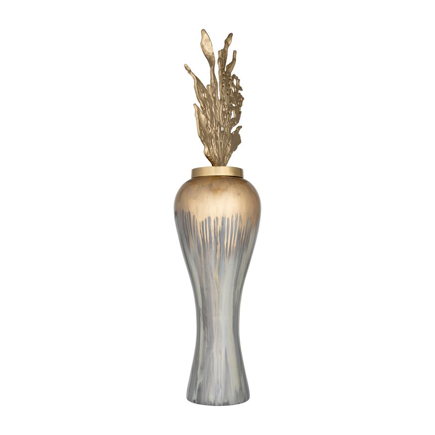 Sagebrook 43" Metal Vase With Leaf Like Lid - Wickhom Gray