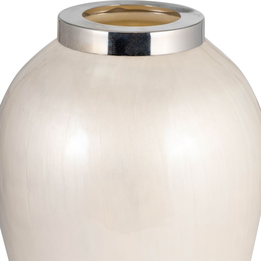 Sagebrook 17" Glass Vase With Metal Ring - Pearl