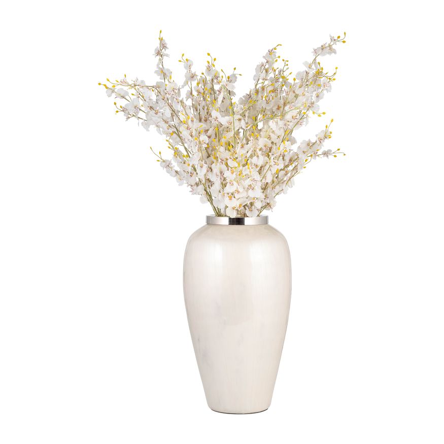 Sagebrook 20" Glass Vase With Metal Ring - Pearl